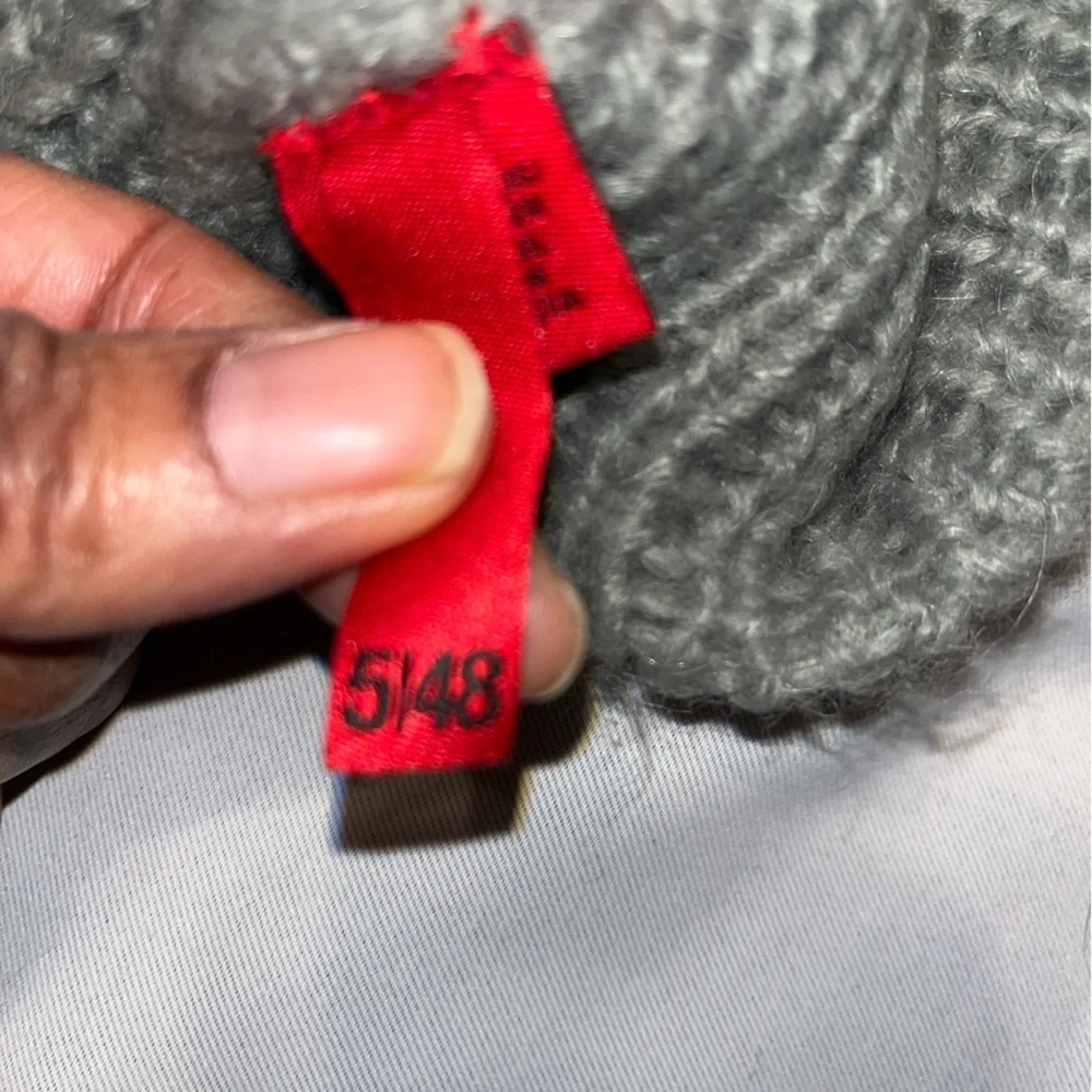 Saks 5th Ave 5|48 Mohair Wool Blend Scarf Pullover Tie Neck Grey With Multicolor